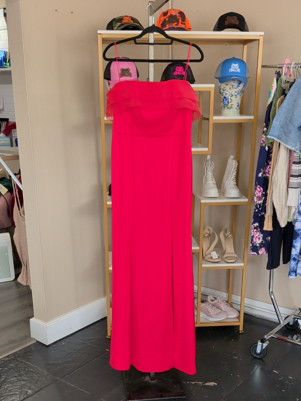 Red Strapless Evening Gown